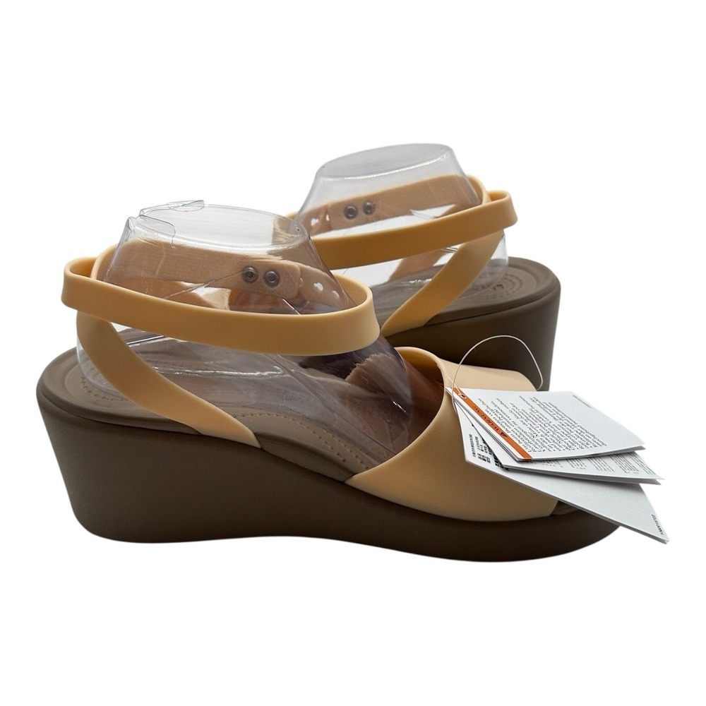 Crocs Brooklyn Ankle Strap Wedge Sandals Womens Sz 8 Shitake Beige Grey Shoes - Picture 7 of 10